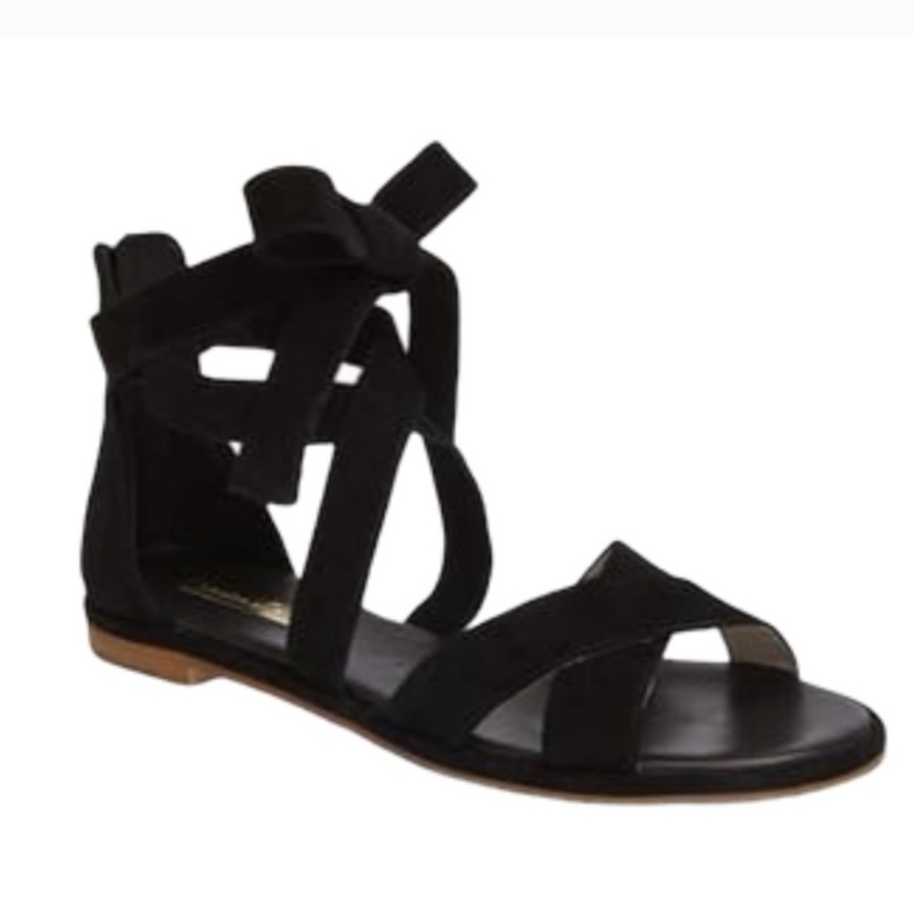 Louise et Cie Lo Clover Black Leather Suede Tie Zipper Sandals Shoes Size 8